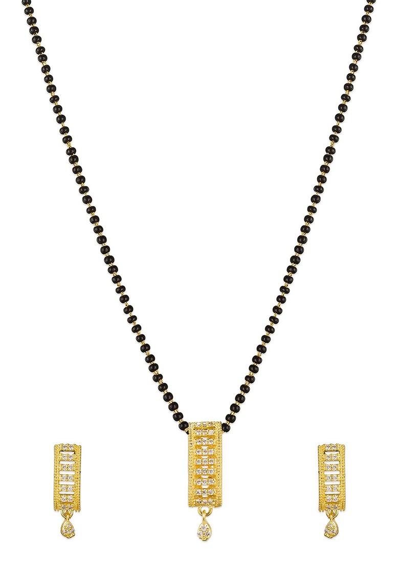 Gold And Black American Diamond Mangalsutra With Earrings
