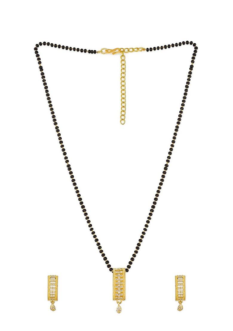 Gold And Black American Diamond Mangalsutra With Earrings
