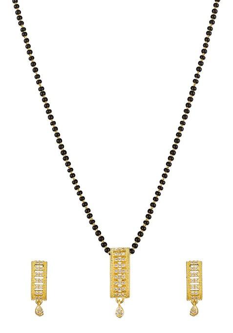 Gold And Black American Diamond Mangalsutra With Earrings