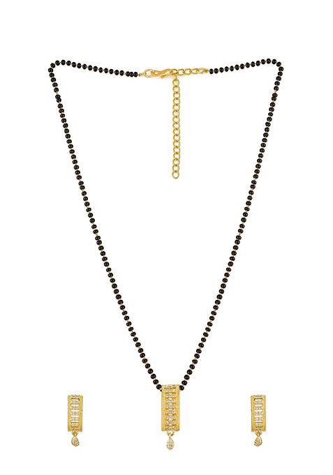 Gold And Black American Diamond Mangalsutra With Earrings