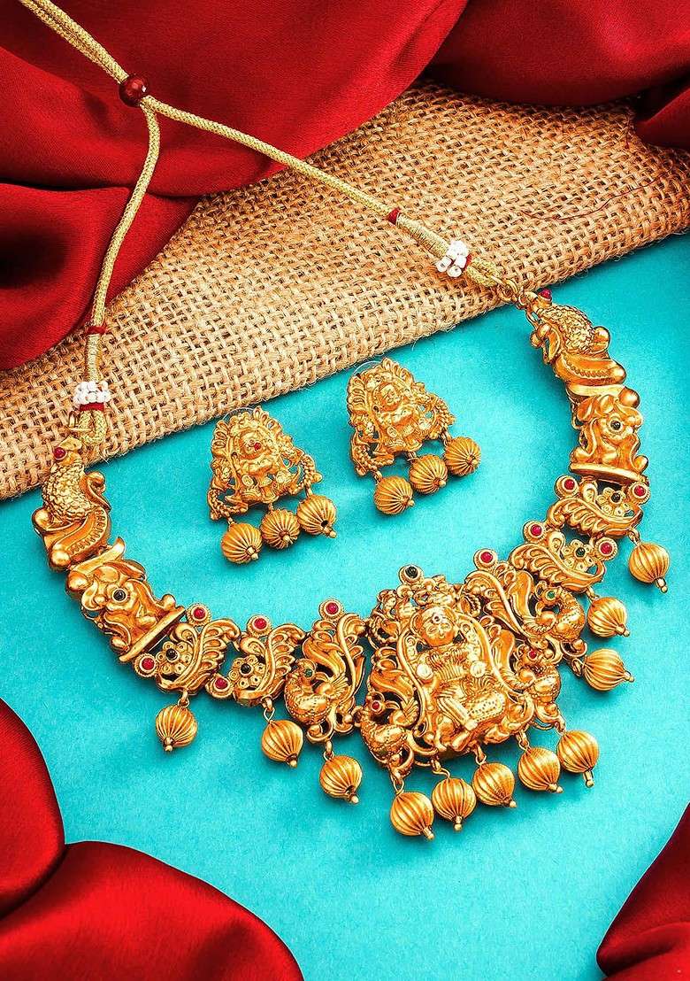 Gold Plated Temple Choker Jewellery Set - Indya