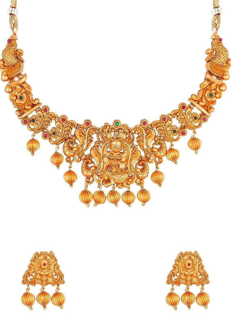 Gold Plated Temple Choker Jewellery Set - Indya