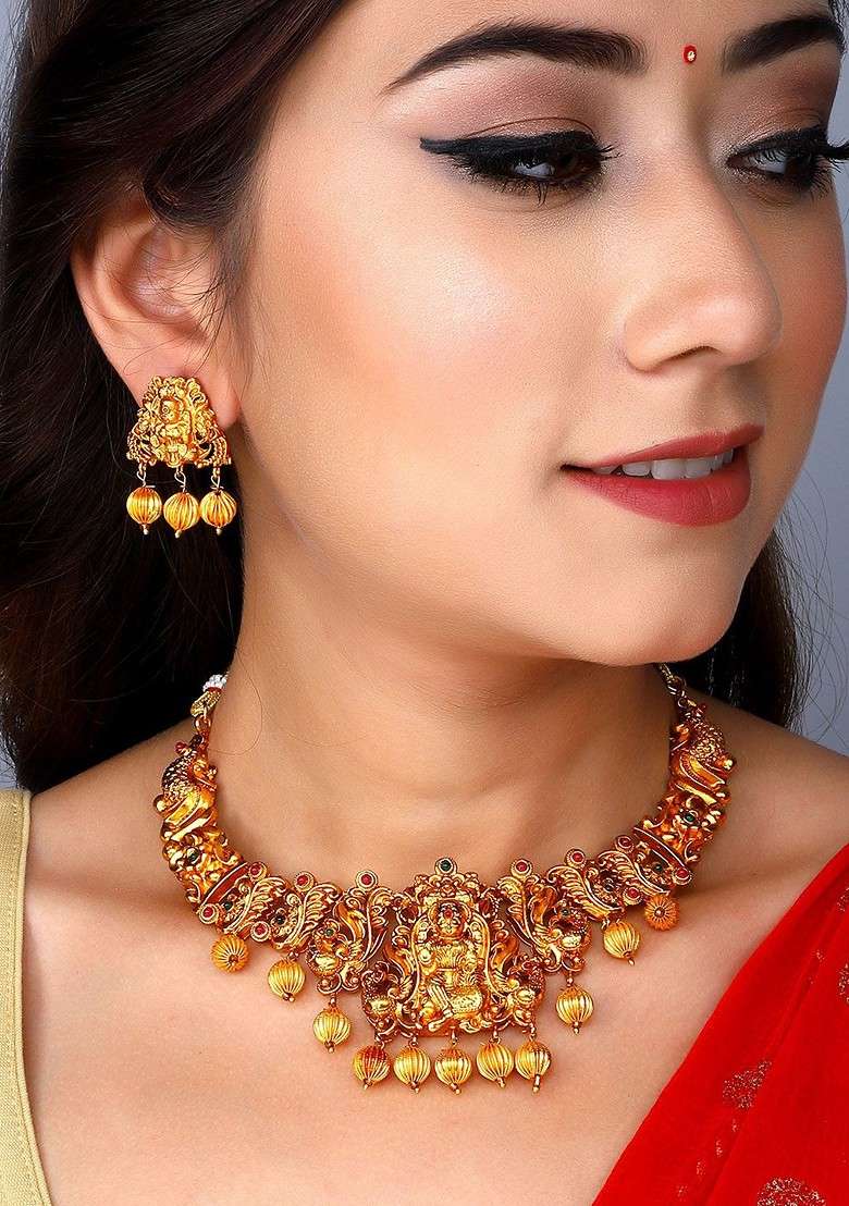 Gold Plated Temple Choker Jewellery Set - Indya