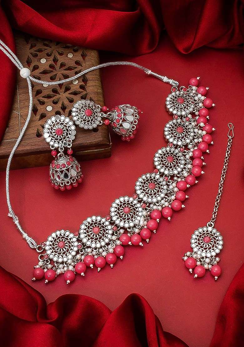Gold Toned And Pink Gold Plated Pearl Beaded Handcrafted Jewellery Set - Indya