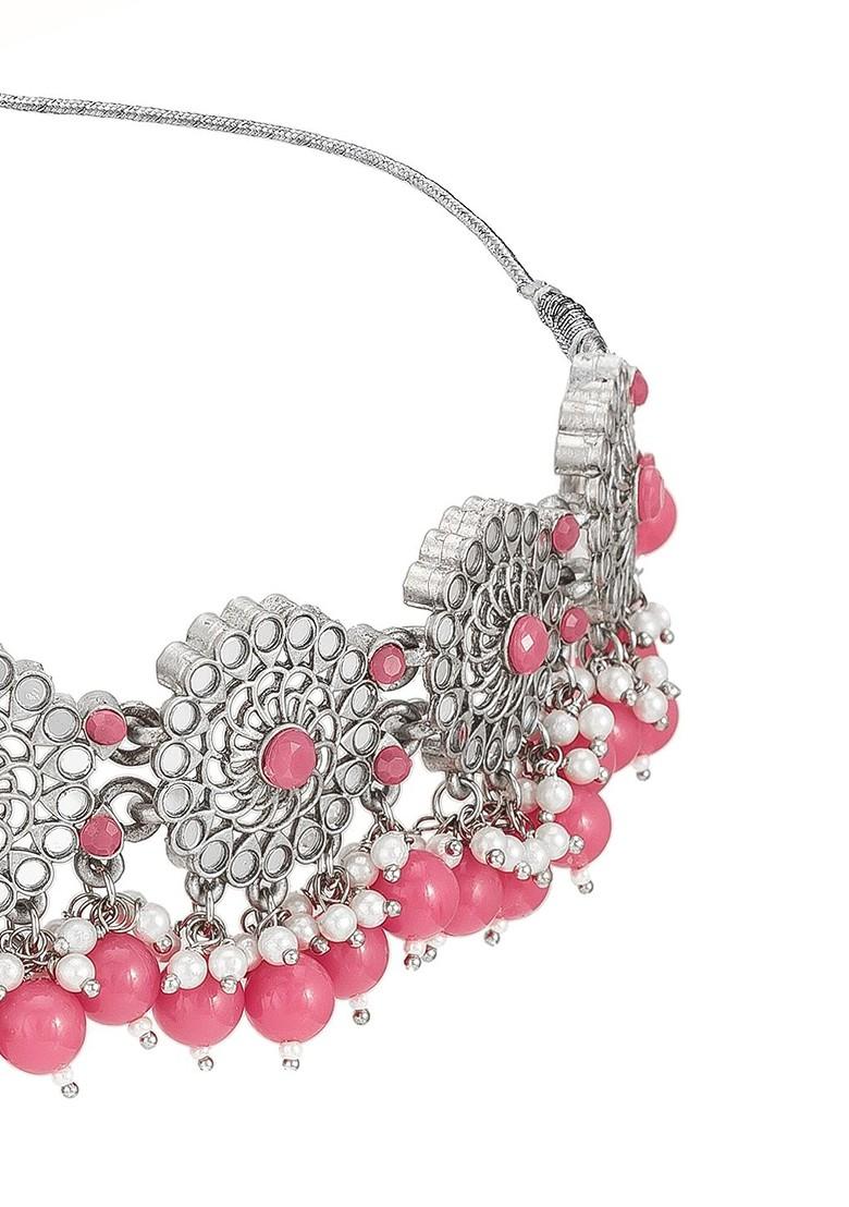 Gold Toned And Pink Gold Plated Pearl Beaded Handcrafted Jewellery Set