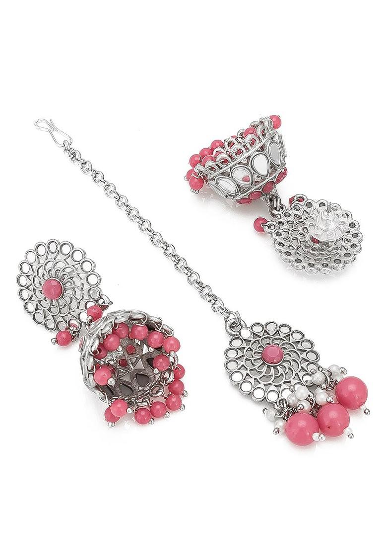 Gold Toned And Pink Gold Plated Pearl Beaded Handcrafted Jewellery Set