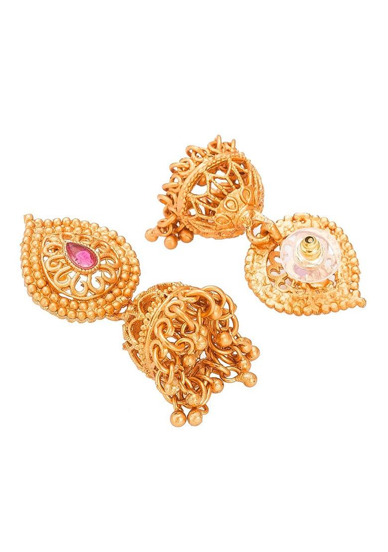 Gold Plated Red And Green Stone Studded Tribal Jewellery Set