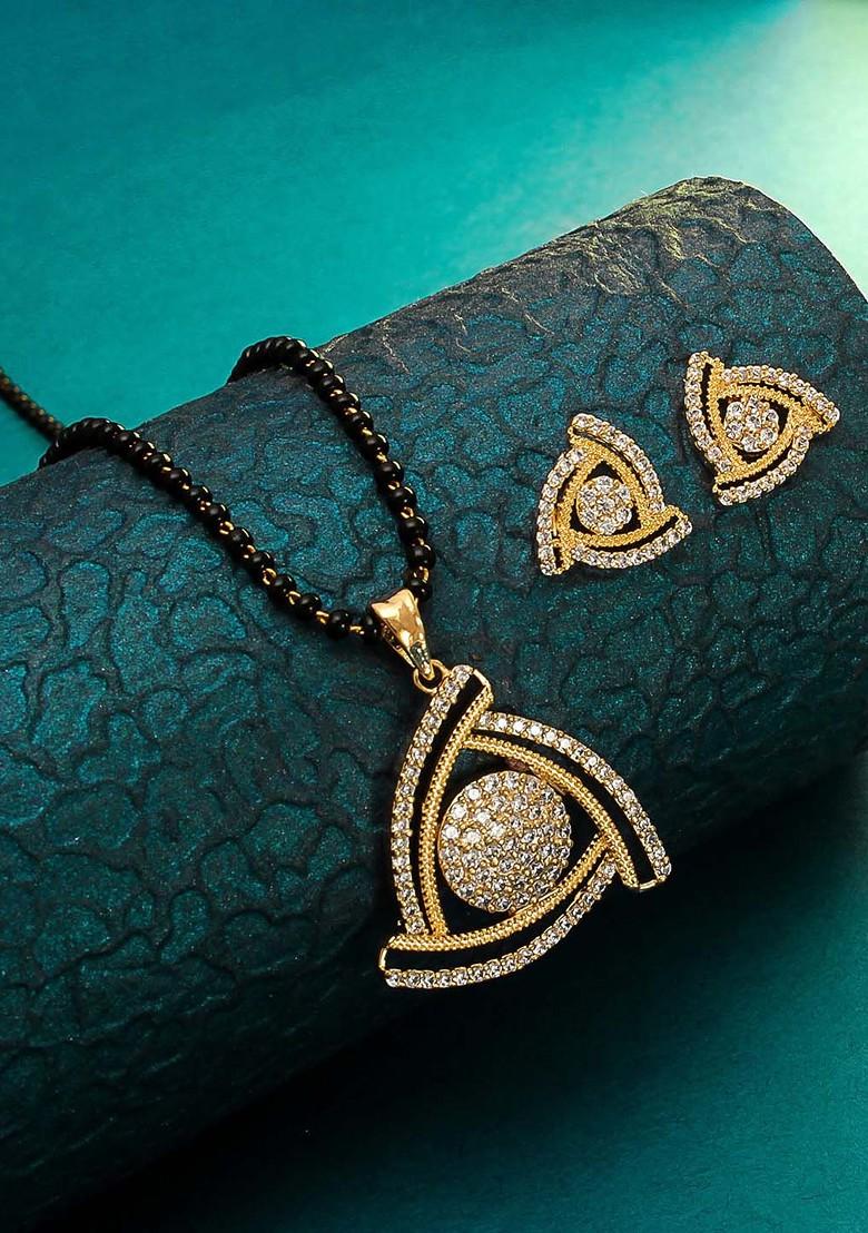 Gold And Black American Diamond Mangalsutra With Earrings