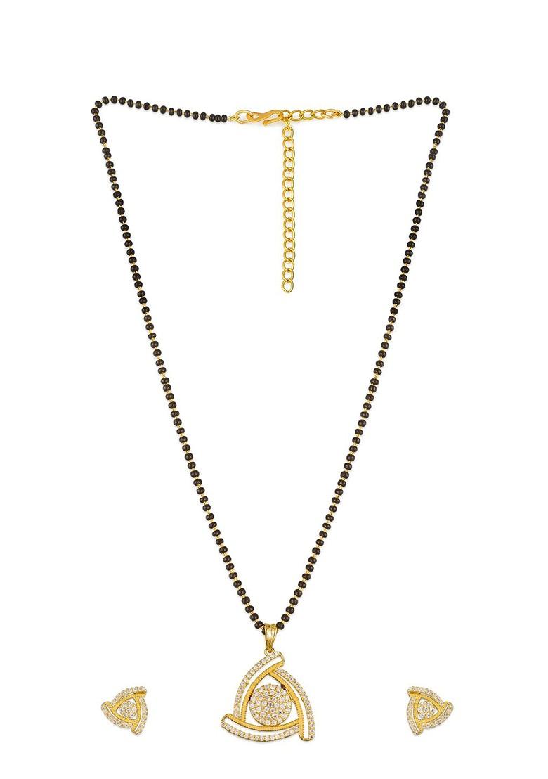 Gold And Black American Diamond Mangalsutra With Earrings