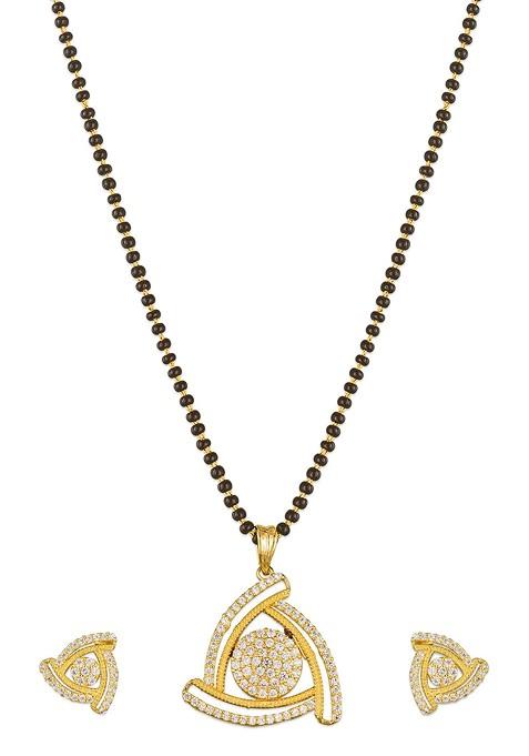 Gold And Black American Diamond Mangalsutra With Earrings