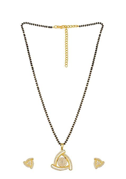 Gold And Black American Diamond Mangalsutra With Earrings