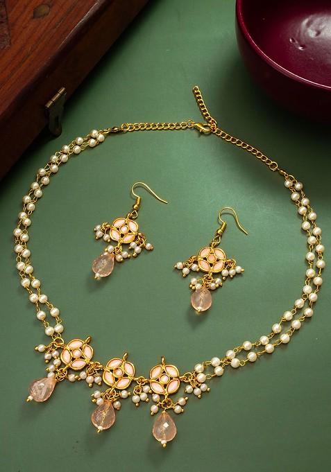 Gold Plated Kundan Studded And Beaded Jewellery Set