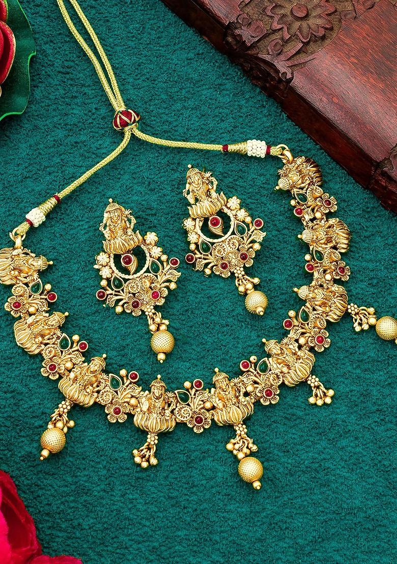 Stones Studded And Beads Beaded Temple Jewellery Set