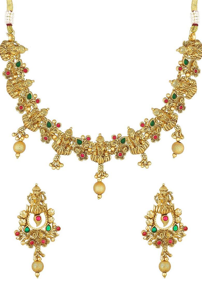 Stones Studded And Beads Beaded Temple Jewellery Set