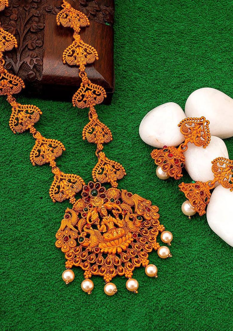 Gold Plated White And Green Stone Studded And Pearl Beaded Jewellery Set