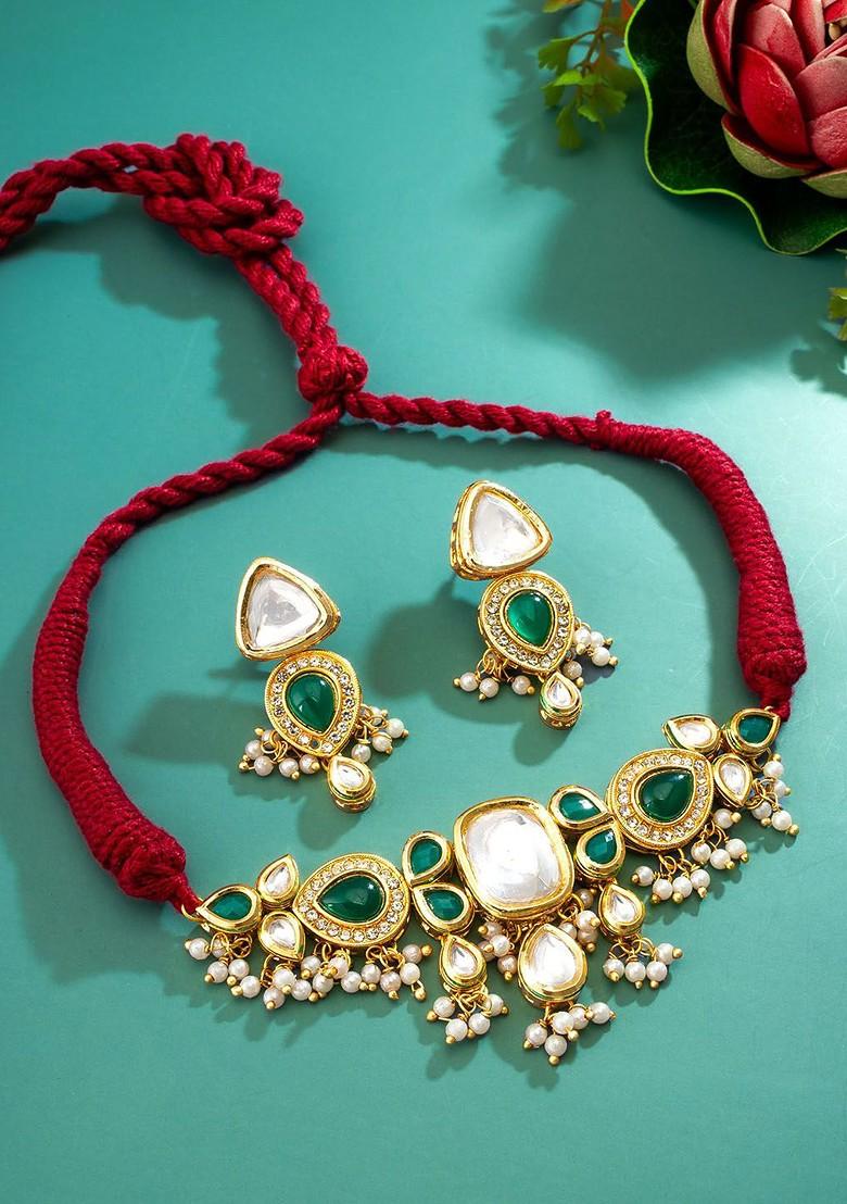 Gold Plated Kundan Studded And Beaded Jewellery Set