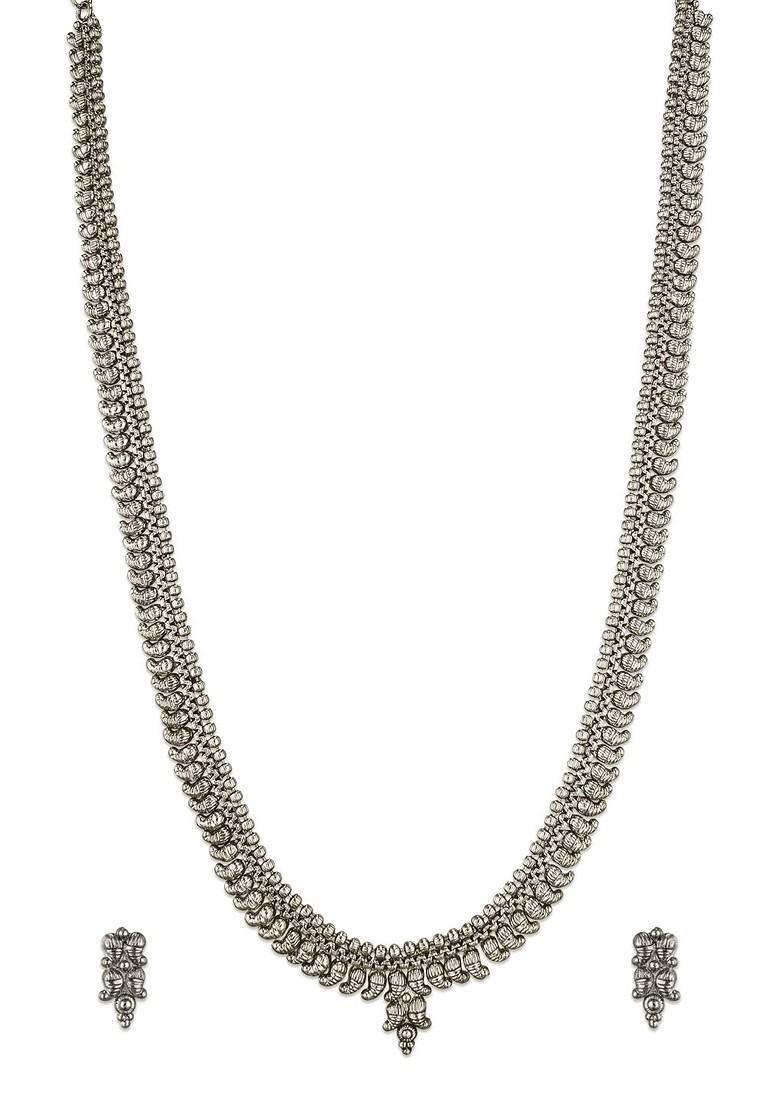 Silver Oxidised Silver Toned Temple Jewellery Set