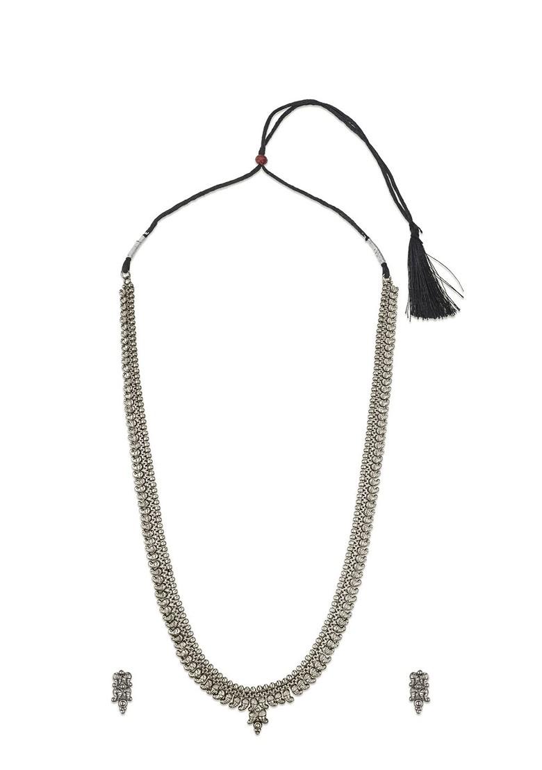 Silver Oxidised Silver Toned Temple Jewellery Set