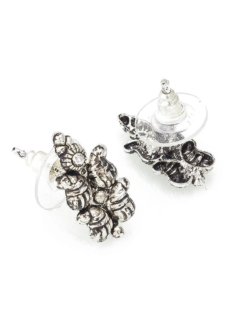 Silver Oxidised Silver Toned Temple Jewellery Set