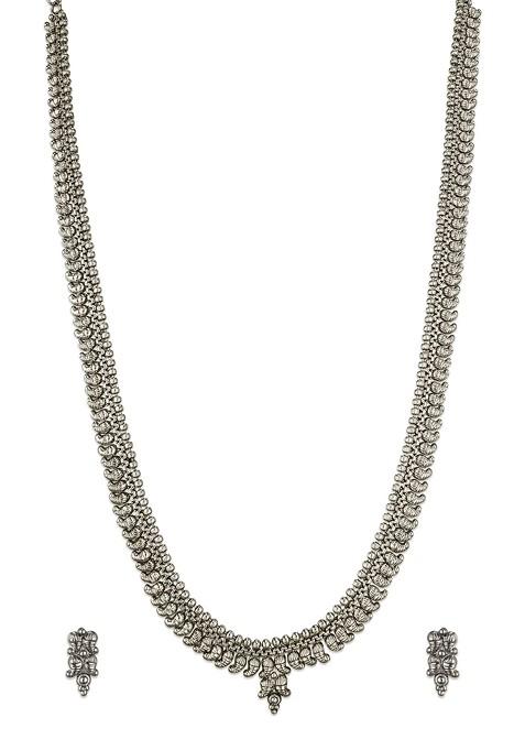 Silver Oxidised Silver Toned Temple Jewellery Set