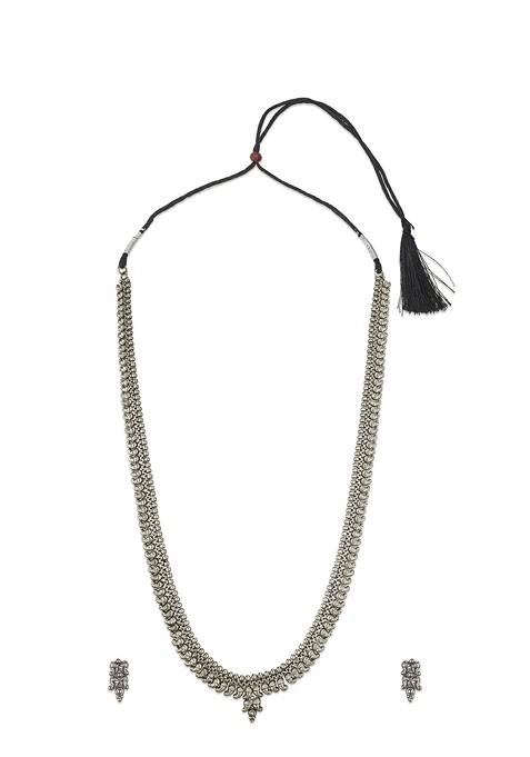 Silver Oxidised Silver Toned Temple Jewellery Set