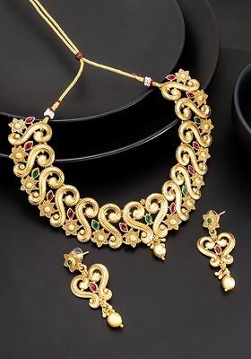 Gold Plated Stone Studded Choker Set