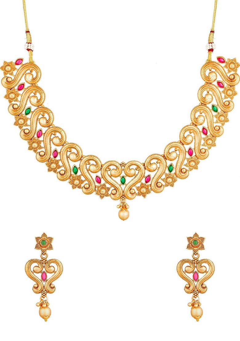 Gold Plated Stone Studded Choker Set