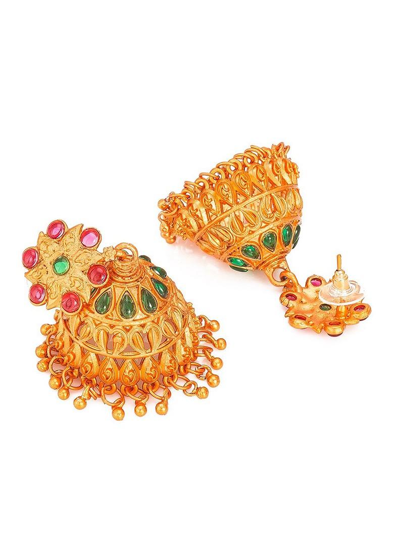 Gold Toned Pink And Green Gold Plated Handcrafted Jewellery Set