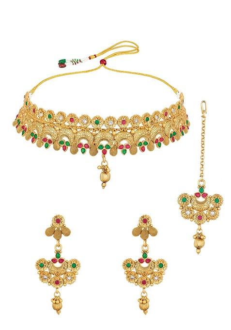 Gold Plated Stone Studded Choker Jewelry Set