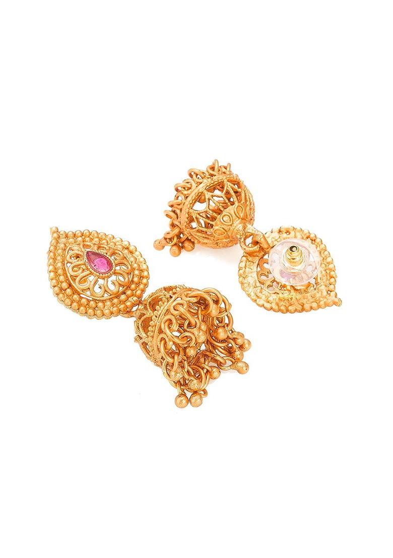 Gold Plated Red And Green Stone Studded Tribal Jewellery Set