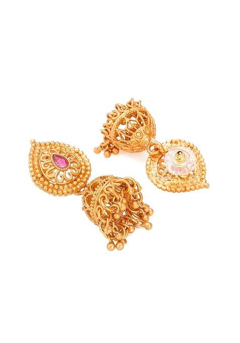 Gold Plated Red And Green Stone Studded Tribal Jewellery Set