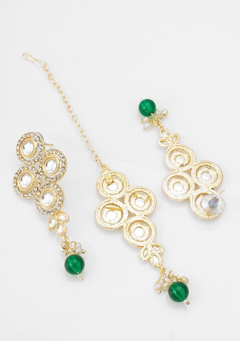 Gold Plated Stone Studded And Beaded Jewellery Set