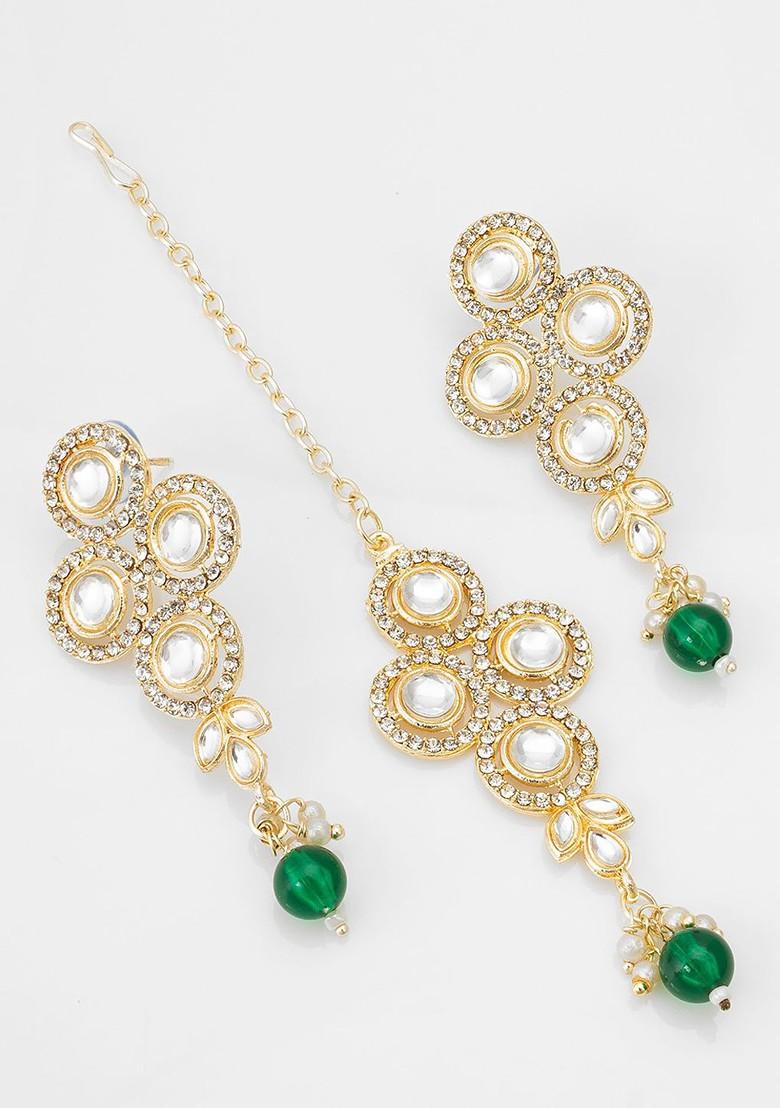 Gold Plated Stone Studded And Beaded Jewellery Set