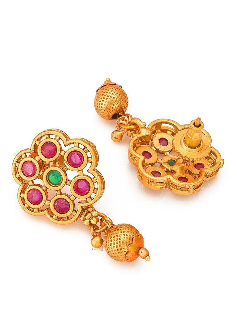 Gold Toned And Pink Studded Antique Gold Choker Jewellery Set