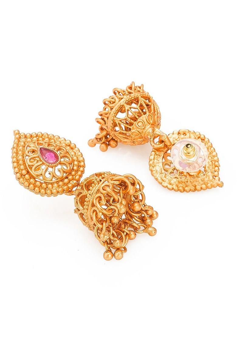 Gold Plated Green And Pink Stone Studded Jewellery Set