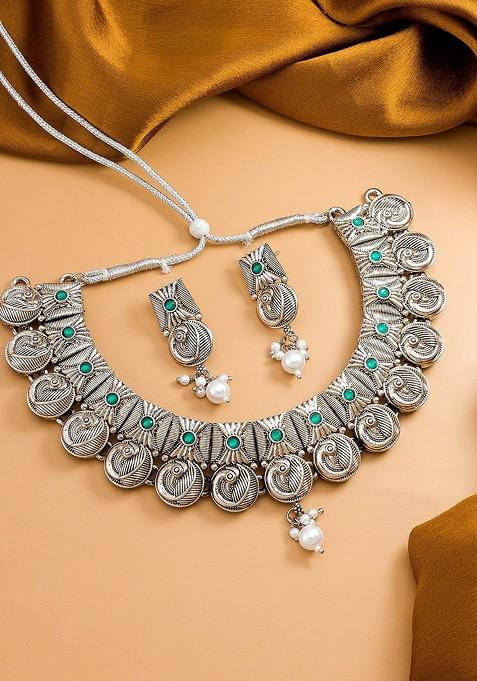 Silver Sterling Silver Beaded Choker Jewellery Set