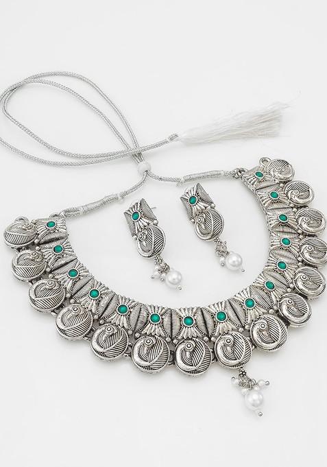 Silver Sterling Silver Beaded Choker Jewellery Set