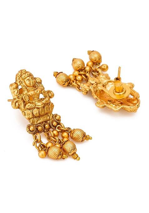 Gold Plated And Pink Pearls Beaded Handcrafted Matinee Temple Jewellery Set