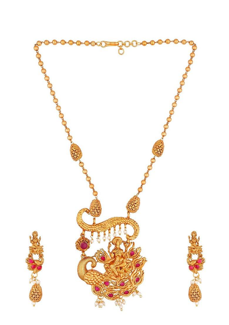 Gold Toned Temple Pearls Jewellery Set