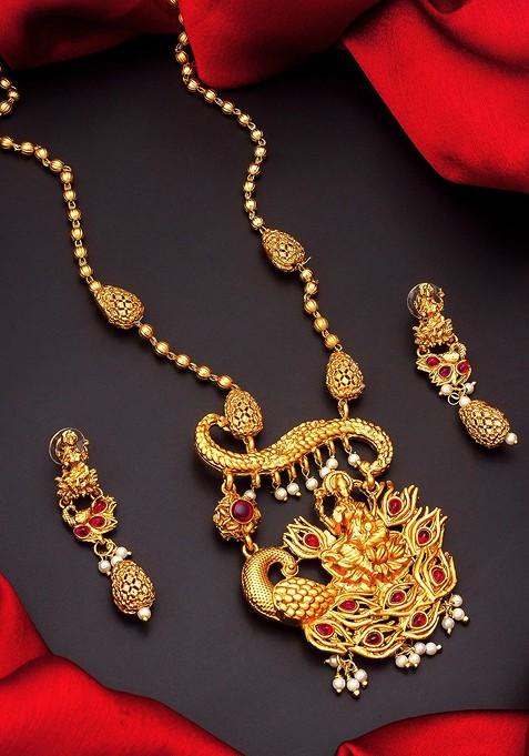 Gold Toned Temple Pearls Jewellery Set