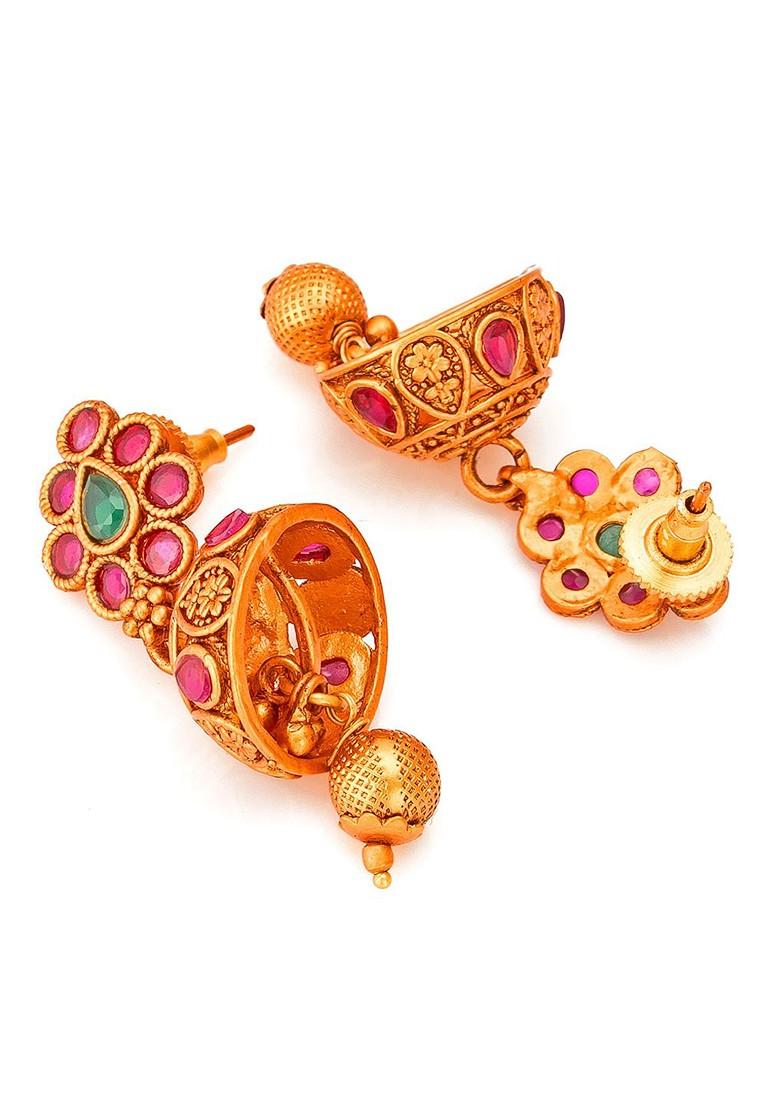 Women Gold Toned Antique Temple Choker Jewellery Set