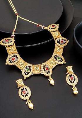 Gold Plated Stone Studded Choker Set