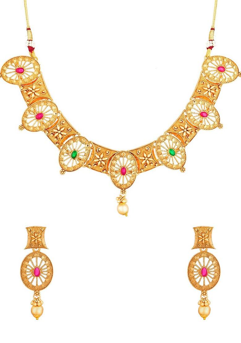 Gold Plated Stone Studded Choker Set