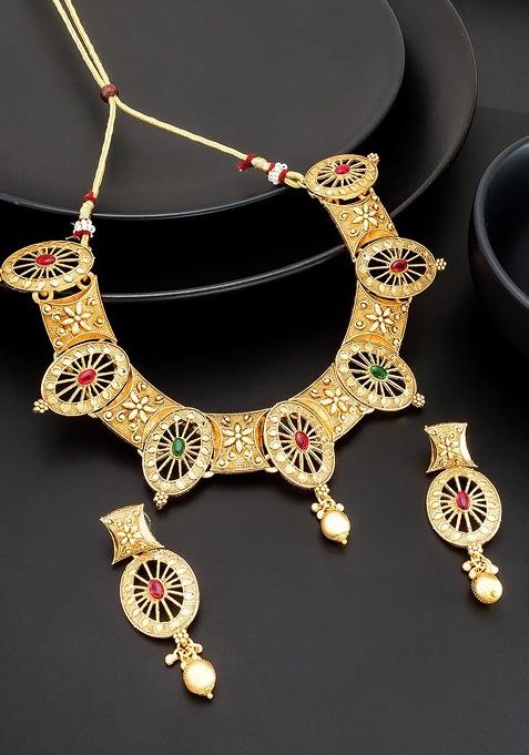 Gold Plated Stone Studded Choker Set