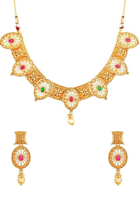 Gold Plated Stone Studded Choker Set