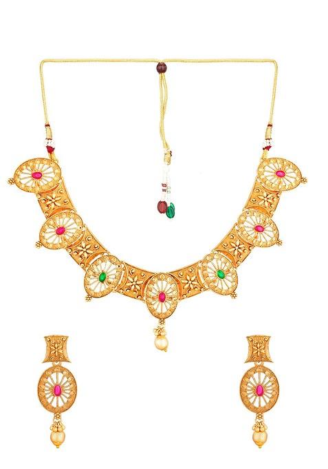 Gold Plated Stone Studded Choker Set