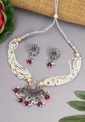 Gold Plated Artificial Stones And Beads Jewellery Set