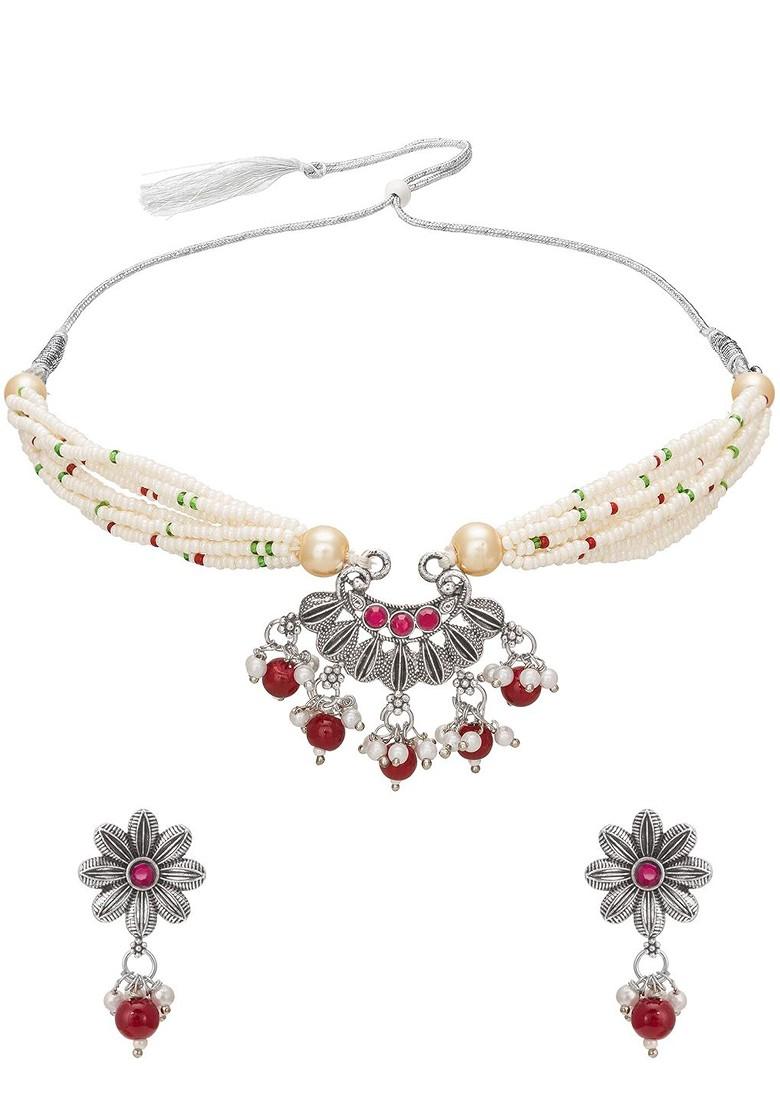 Gold Plated Artificial Stones And Beads Jewellery Set