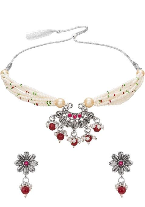 Gold Plated Artificial Stones And Beads Jewellery Set