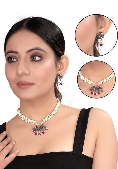 Gold Plated Artificial Stones And Beads Jewellery Set